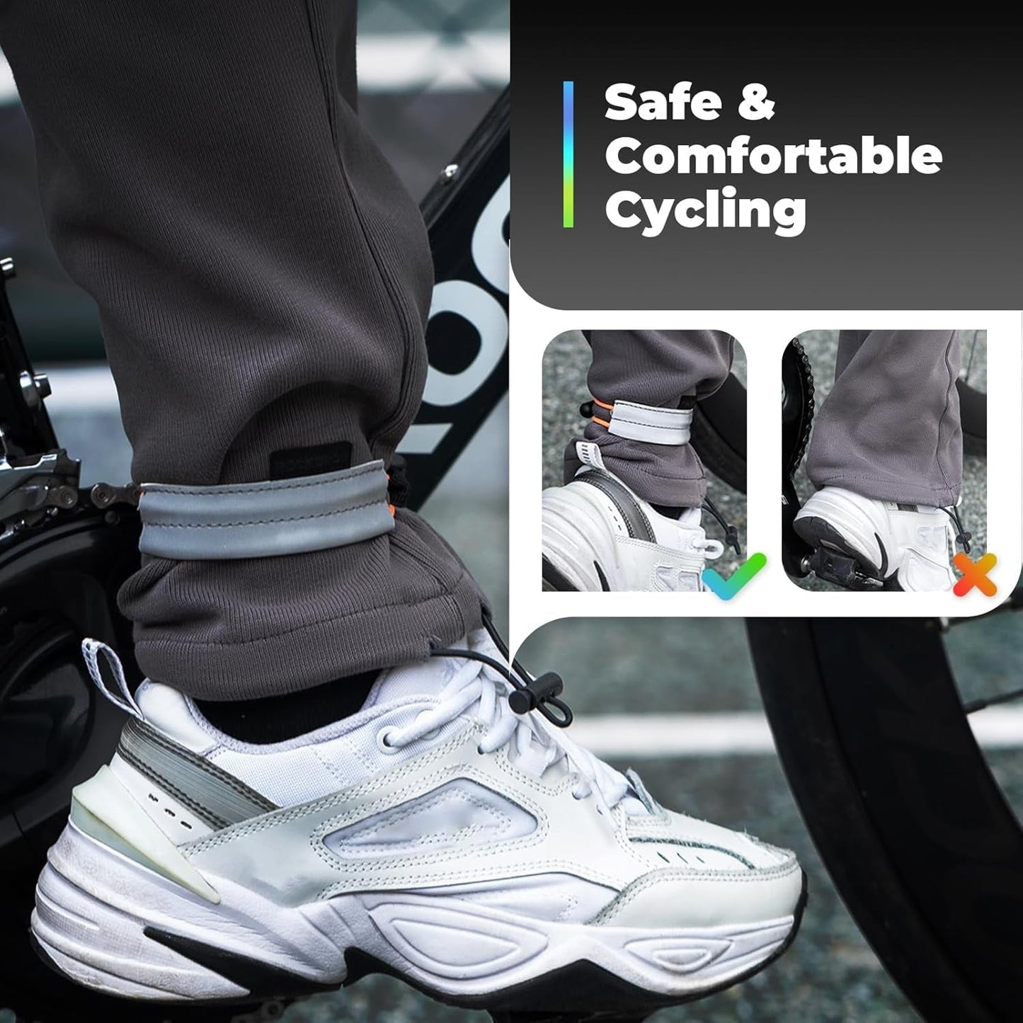 ROCKBROS Светлоотразителна лента Еластична щипка за панталон Протектор за велосипеден панталон Светлоотразителна лента за панталон за джогинг на открито Колоездене Бягане 1 чифт