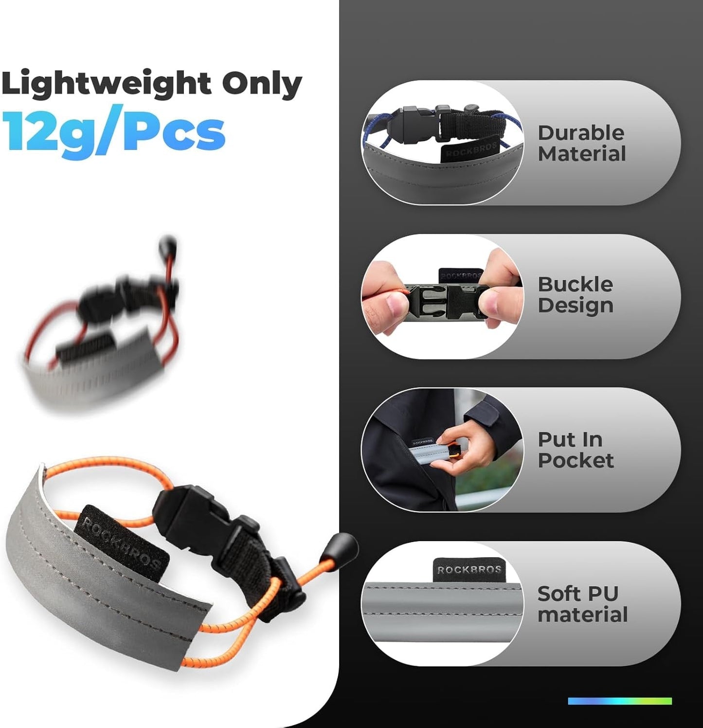 ROCKBROS Светлоотразителна лента Еластична щипка за панталон Протектор за велосипеден панталон Светлоотразителна лента за панталон за джогинг на открито Колоездене Бягане 1 чифт