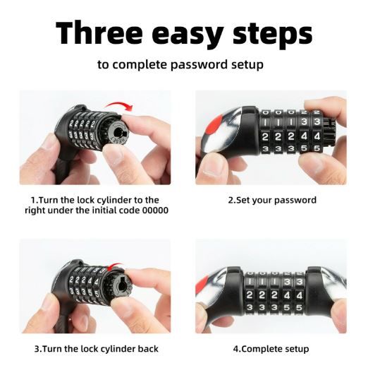 Ключалка за велосипед ROCKBROS 120см/180см кабелна брава 5 части секретна брава стомана