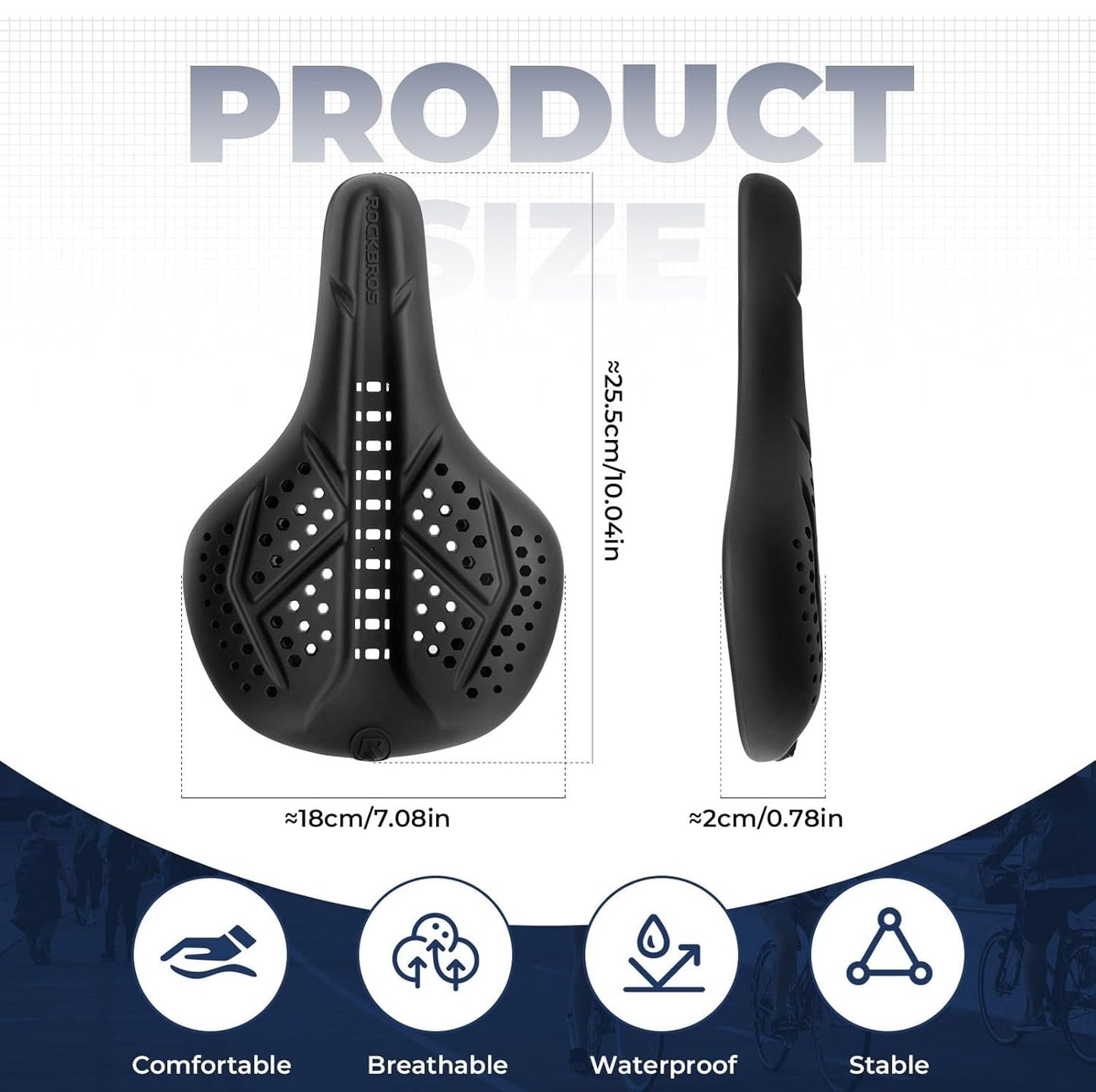 ROCKBROS Калъф за седло за велосипед Гел Калъф за седалка за велосипед Дишащ подплатен калъф за седло за мъже и жени Черно/Сиво (25,5 x 18 cm)