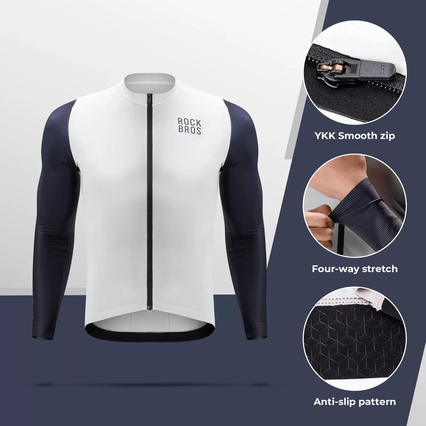ROCKBROS Велосипедна фланелка с дълъг ръкав Мъжка велосипедна фланелка Дишаща бързосъхнеща велосипедна тениска с цип и 3 джоба за мъже шосеен велосипед MTB европейски размер