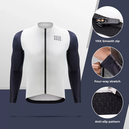 ROCKBROS Велосипедна фланелка с дълъг ръкав Мъжка велосипедна фланелка Дишаща бързосъхнеща велосипедна тениска с цип и 3 джоба за мъже шосеен велосипед MTB европейски размер
