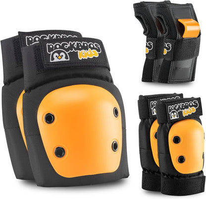 ROCKBROS наколенки детски 6 в 1 комплект протектори за скейт вградени наколенки подложки за китки и лакътници велосипед скейтборд спорт за момичета и момчета