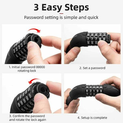 ROCKBROS Bicycle Lock E Bike Петцифрена комбинация за заключване Мотоциклет, Скутер MTB