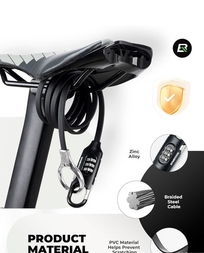 ROCKBROS велосипедна ключалка кабелна ключалка 150 см с цифров код против кражба за велосипед скутер бебешка количка червен / черен