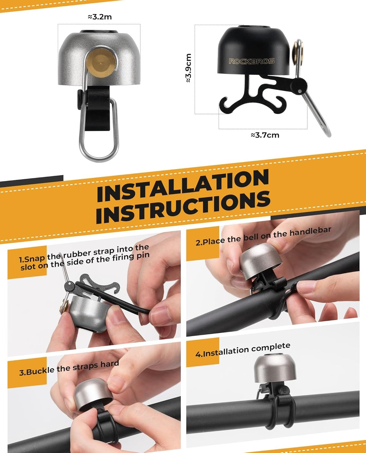 ROCKBROS велосипед звънец кормило класически, планински велосипед ретро велосипед звънец силен звънец велосипед мед велосипед звънец за 22-34 mm