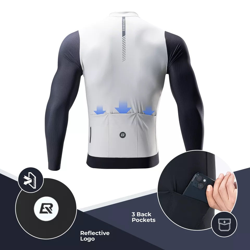 ROCKBROS Велосипедна фланелка с дълъг ръкав Мъжка велосипедна фланелка Дишаща бързосъхнеща велосипедна тениска с цип и 3 джоба за мъже шосеен велосипед MTB европейски размер