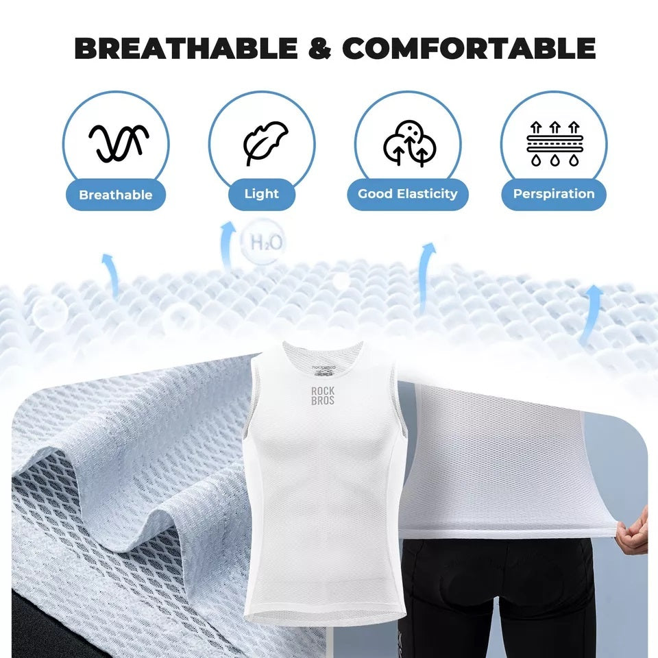 Долна тениска ROCKBROS Мъжка жилетка за колоездене Дишащ потник Основен слой бял