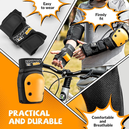 ROCKBROS наколенки детски 6 в 1 комплект протектори за скейт вградени наколенки подложки за китки и лакътници велосипед скейтборд спорт за момичета и момчета