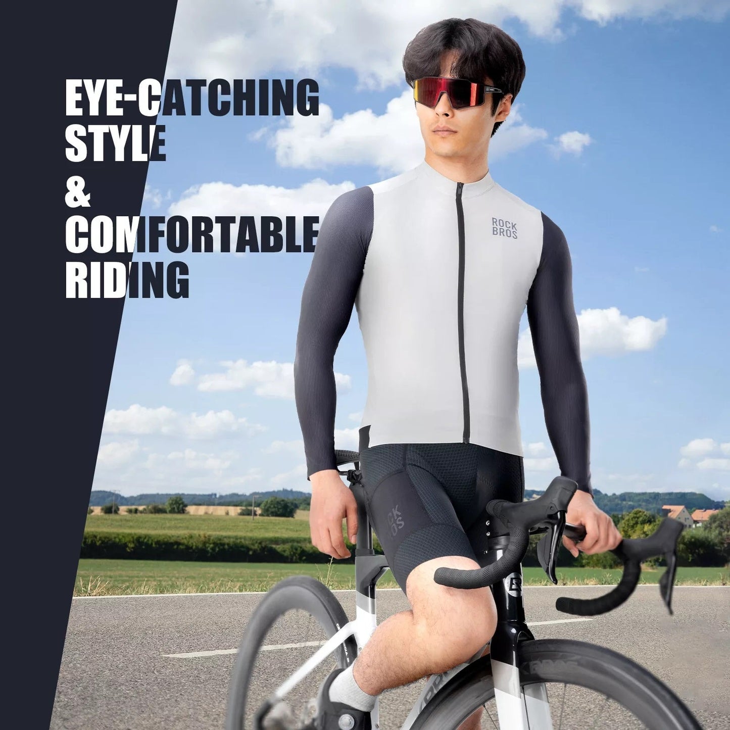 ROCKBROS Велосипедна фланелка с дълъг ръкав Мъжка велосипедна фланелка Дишаща бързосъхнеща велосипедна тениска с цип и 3 джоба за мъже шосеен велосипед MTB европейски размер