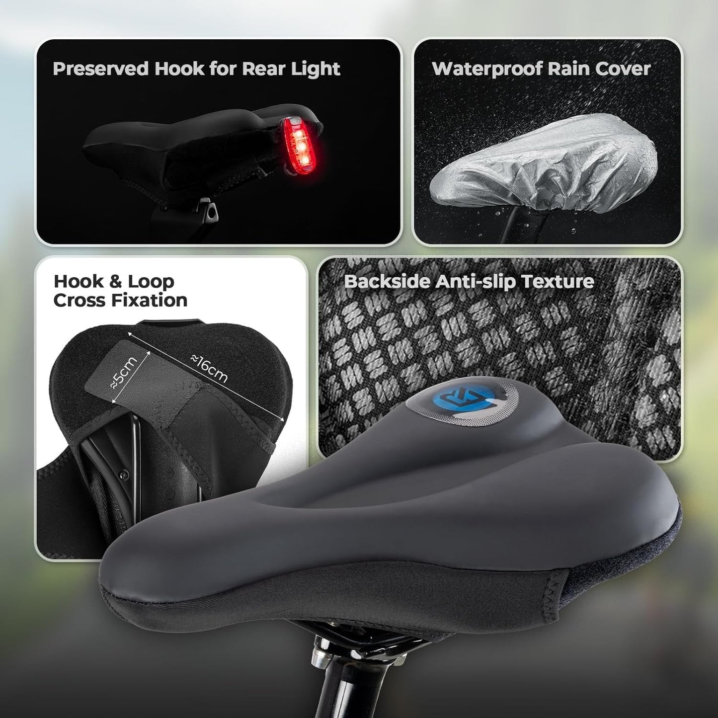 Гел покритие за седло ROCKBROS Покривало за седло за велосипед Подплатена седалка за велосипед с водоустойчив протектор за седло за мъже и жени 28 см x 17,5 см синьо/червено