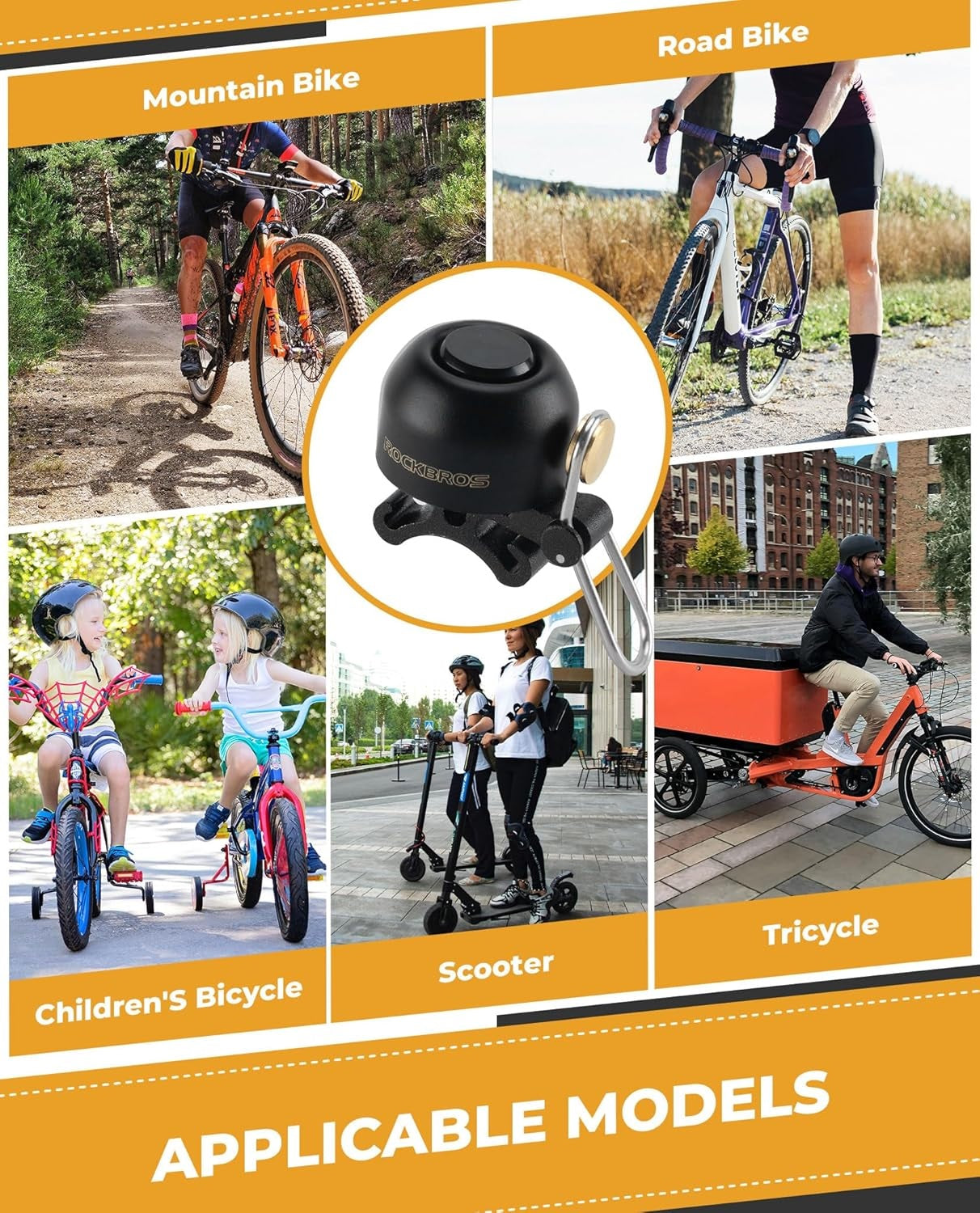 ROCKBROS велосипед звънец кормило класически, планински велосипед ретро велосипед звънец силен звънец велосипед мед велосипед звънец за 22-34 mm