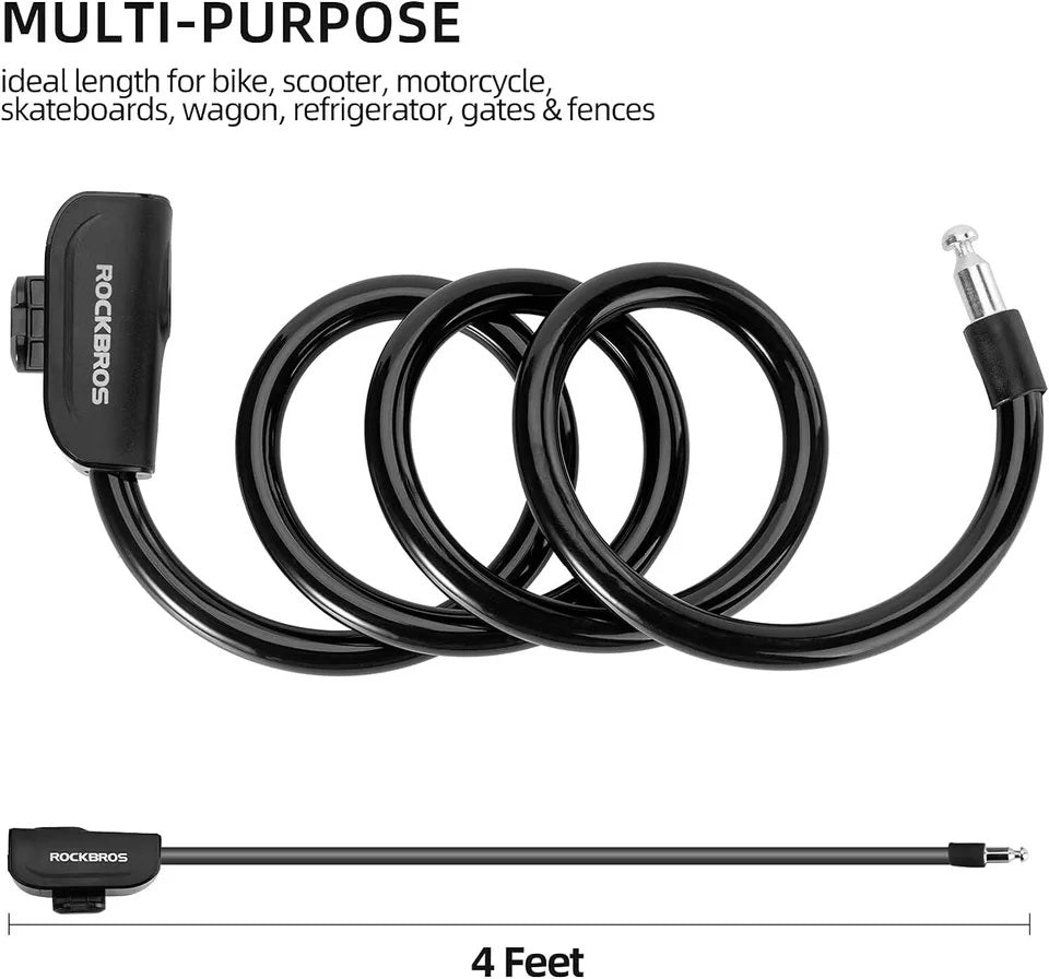 Кабелна ключалка ROCKBROS Кабелна ключалка за велосипед с монтажна скоба 2 ключа