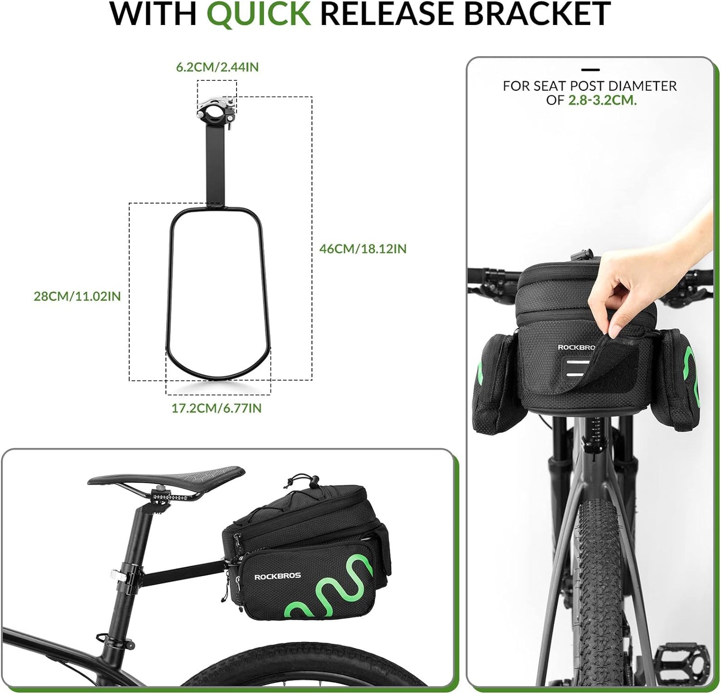 Чанта за багаж ROCKBROS велосипедна чанта за дисаги с бързо освобождаване, разширяваща се 6/8L