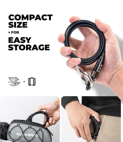 ROCKBROS велосипедна ключалка кабелна ключалка 150 см с цифров код против кражба за велосипед скутер бебешка количка червен / черен