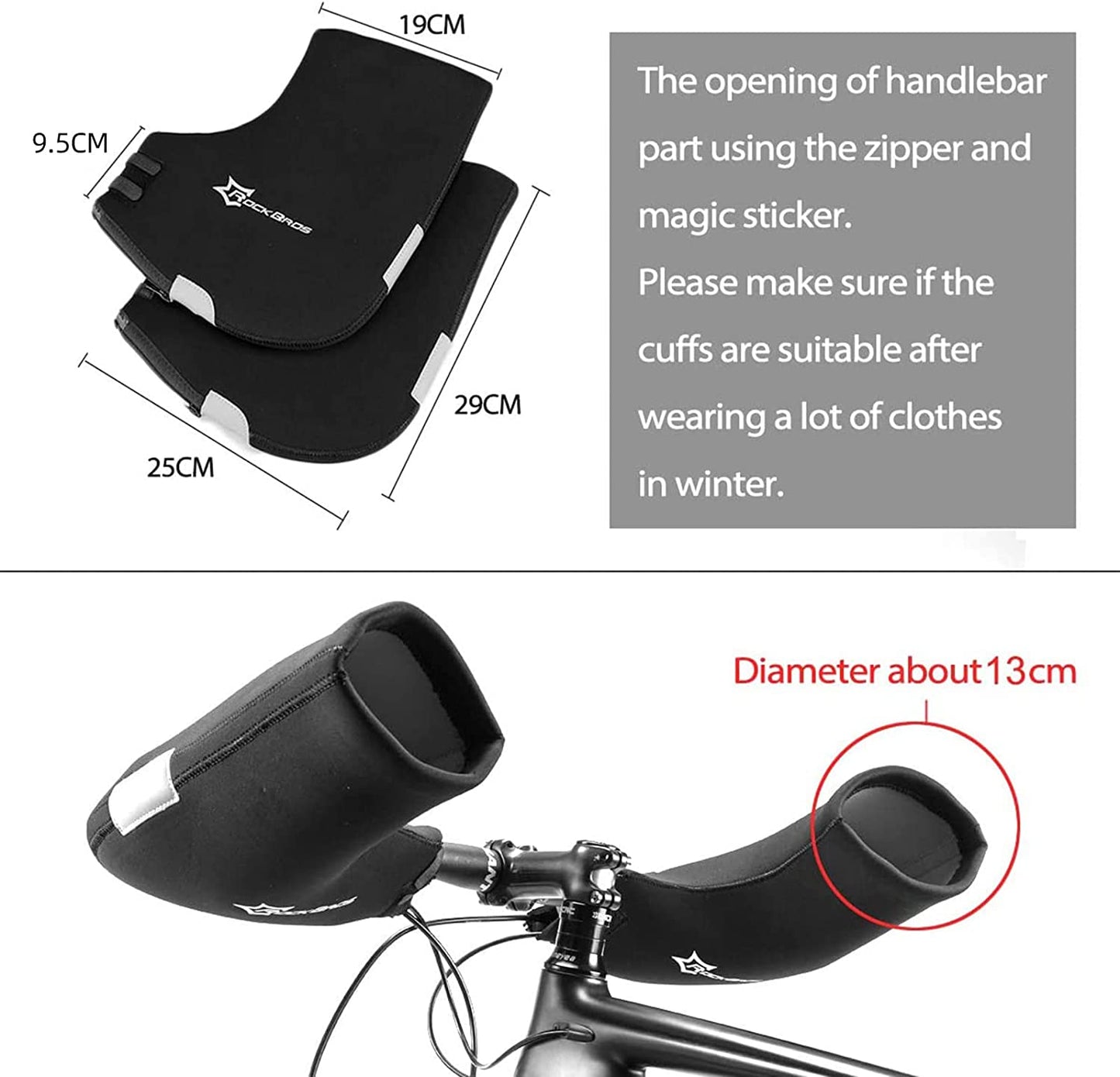 Ръкавици за кормило ROCKBROS D16-B Зимни топлинни ветроустойчиви маншети за кормило за велосипеди Водоотблъскващи