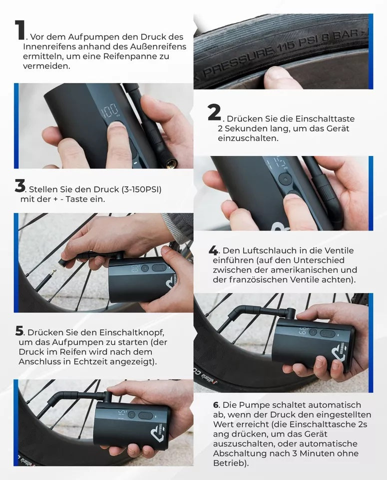 Велосипедна помпа ROCKBROS Преносима помпа Електрическа въздушна помпа 5000mAh 150PSI 380g