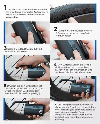 Велосипедна помпа ROCKBROS Преносима помпа Електрическа въздушна помпа 5000mAh 150PSI 380g