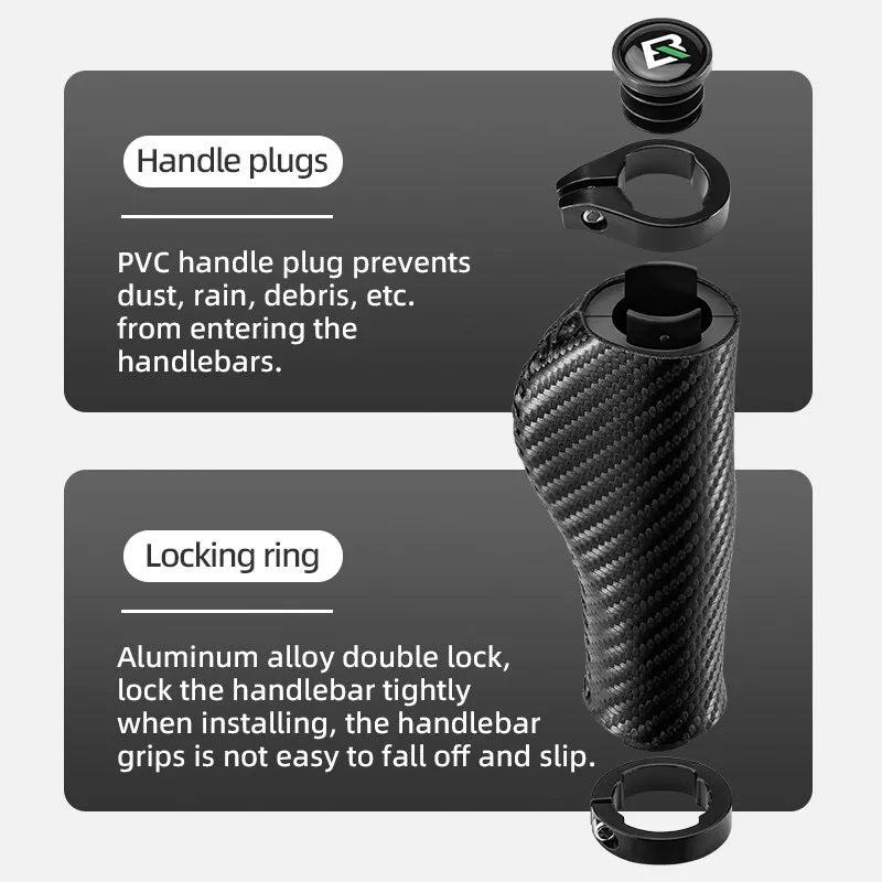 ROCKBROS Велосипедни ръкохватки Карбонова шарка Дръжки на кормилото на велосипед с двойно заключване 22,2 мм