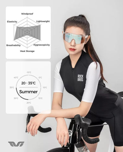 Велосипедна фланелка ROCKBROS Дамска велосипедна фланелка с къс ръкав лятно велосипедно яке Велосипедна фланелка Шосейна фланелка с 3 задни джоба MTB велосипедно облекло дишащо