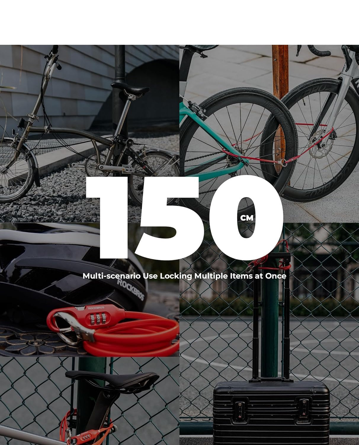 ROCKBROS велосипедна ключалка кабелна ключалка 150 см с цифров код против кражба за велосипед скутер бебешка количка червен / черен