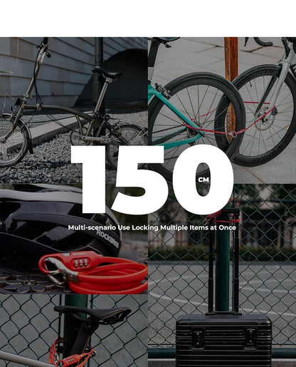 ROCKBROS велосипедна ключалка кабелна ключалка 150 см с цифров код против кражба за велосипед скутер бебешка количка червен / черен