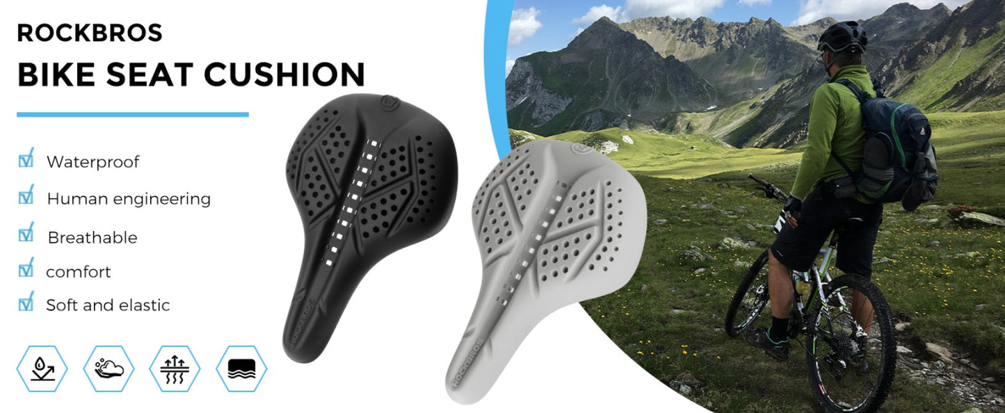 ROCKBROS Калъф за седло за велосипед Гел Калъф за седалка за велосипед Дишащ подплатен калъф за седло за мъже и жени Черно/Сиво (25,5 x 18 cm)