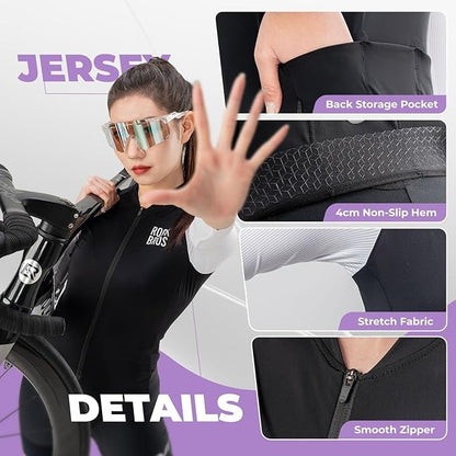 Велосипедна фланелка ROCKBROS Дамска велосипедна фланелка с дълги ръкави лятно велосипедно яке Велосипедна фланелка Шосейна фланелка с 3 задни джоба MTB велосипедно облекло дишащо