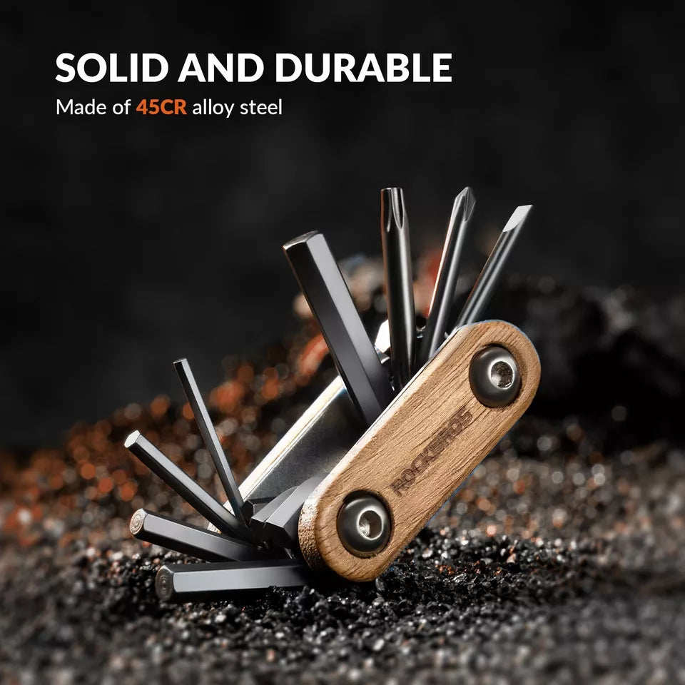 ROCKBROS Инструмент за ремонт на велосипеди 8 в 1 Дървен мултитул от неръждаема стомана