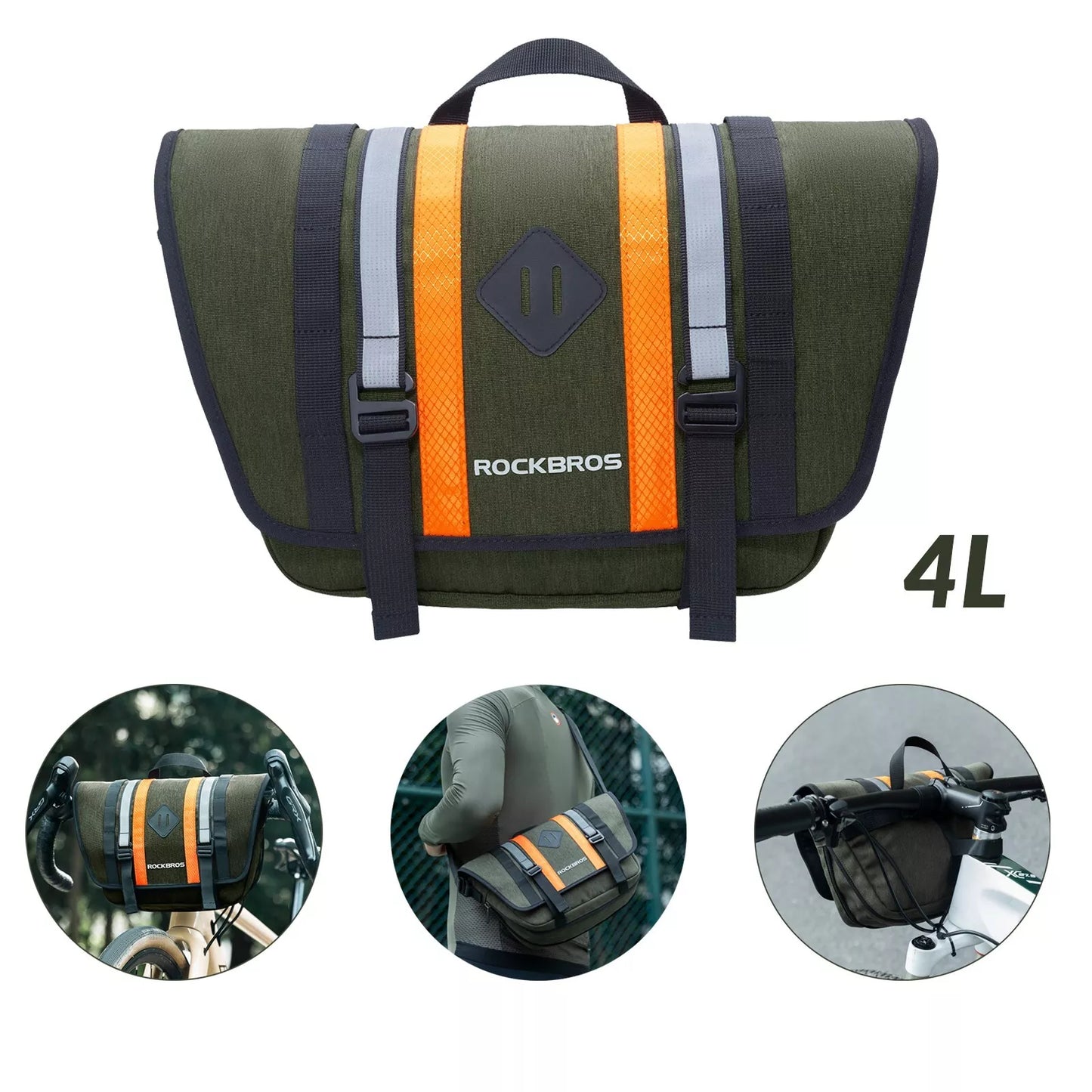 ROCKBROS 2.5L-4L чанта за кормило предна велосипедна чанта Cross bag с презрамка зелена