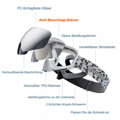 Qunature ски очила, очила за сноуборд за деца и възрастни, които носят очила, против замъгляване