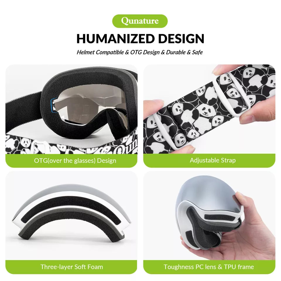 Qunature ски очила, очила за сноуборд за деца и възрастни, които носят очила, против замъгляване
