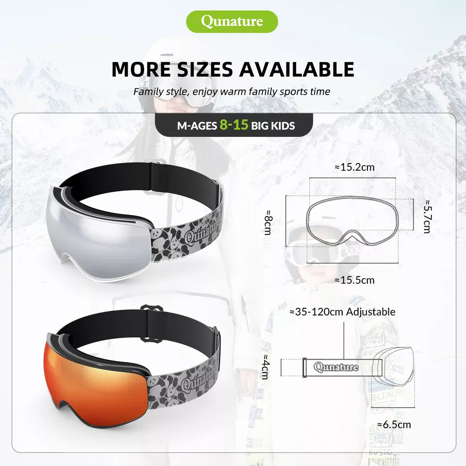 Qunature ски очила, очила за сноуборд за деца и възрастни, които носят очила, против замъгляване