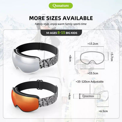 Qunature ски очила, очила за сноуборд за деца и възрастни, които носят очила, против замъгляване