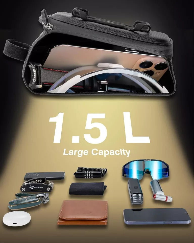 ROCKBROS велосипедна чанта 1.5L твърда чанта с рамка с държач за мобилен телефон до 6.5 инча