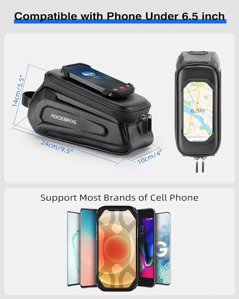 ROCKBROS велосипедна чанта 1.5L твърда чанта с рамка с държач за мобилен телефон до 6.5 инча