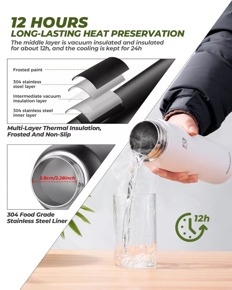 Бутилка за вода ROCKBROS от неръждаема стомана, изолирана, устойчива на течове бутилка за пиене