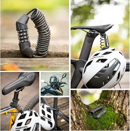 Ключалка за каска ROCKBROS Ключалка със стоманен кабел 150см/4.6мм секретна ключалка от цинк и PVC