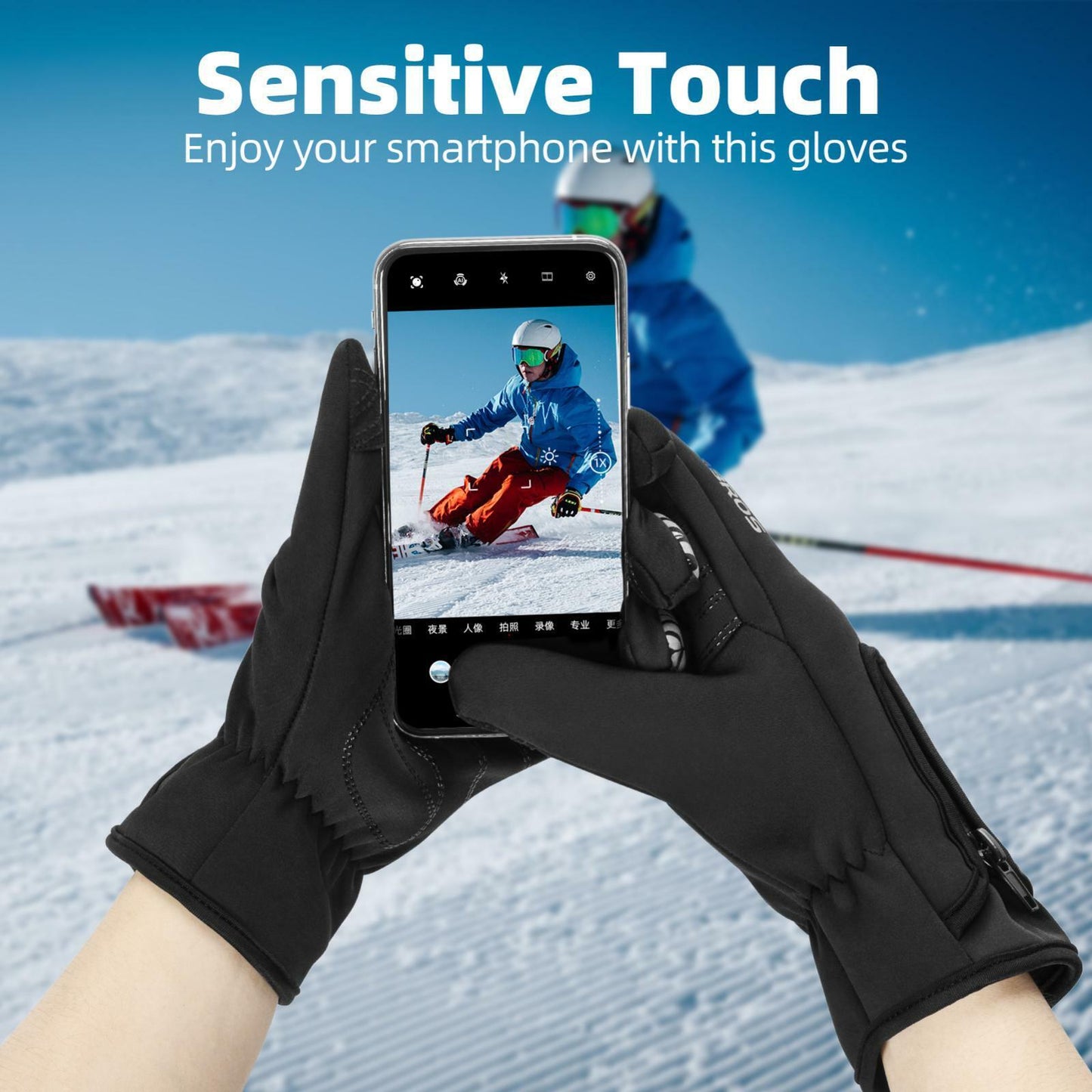 ROCKBROS S077-8 Мотоциклетни велосипедни ръкавици Сензорен екран Ветроустойчиви Топли ски спортни MTB