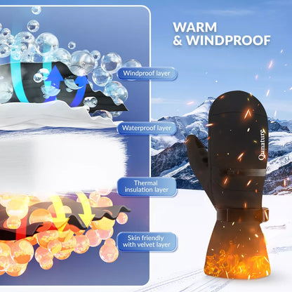 Qunature Топли ски ръкавици Водоустойчиви ръкавици за сноуборд XS-XL жени/мъже