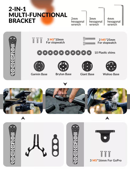 ROCKBROS Компютър за велосипеди GPS Монтаж Адаптер за велосипедна светлина GoPro Carbon Fiber