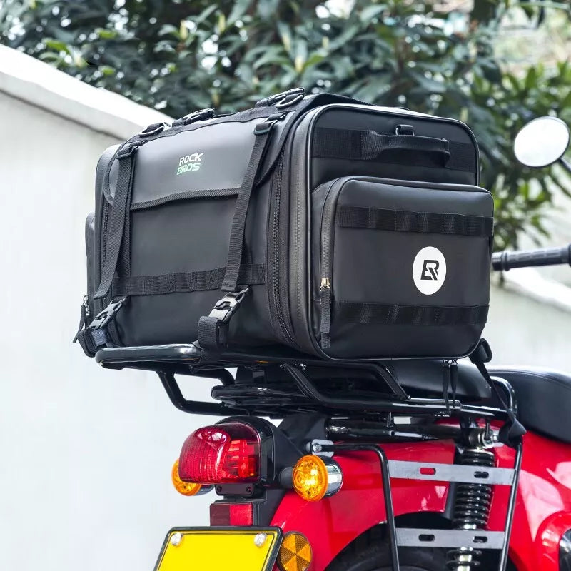 ROCKBROS мотоциклетна опашна чанта 50L с дъждобран, седалка, PVC отзад, сгъваема