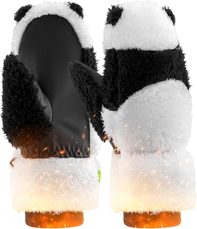 Qunature Ски ръкавици Panda Design Gloves за деца на възраст 4-12 Топли термо ветроустойчиви поларени ръкавици Идеални за зимни дейности като ски, сноуборд, кънки на лед