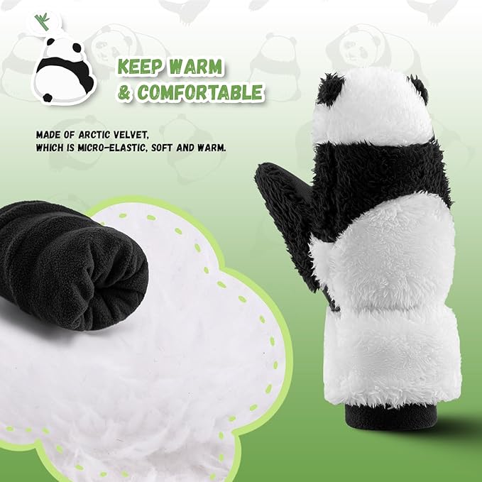 Qunature Ски ръкавици Panda Design Gloves за деца на възраст 4-12 Топли термо ветроустойчиви поларени ръкавици Идеални за зимни дейности като ски, сноуборд, кънки на лед