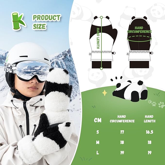 Qunature Ски ръкавици Panda Design Gloves за деца на възраст 4-12 Топли термо ветроустойчиви поларени ръкавици Идеални за зимни дейности като ски, сноуборд, кънки на лед