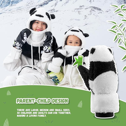 Qunature Ски ръкавици Panda Design Gloves за деца на възраст 4-12 Топли термо ветроустойчиви поларени ръкавици Идеални за зимни дейности като ски, сноуборд, кънки на лед
