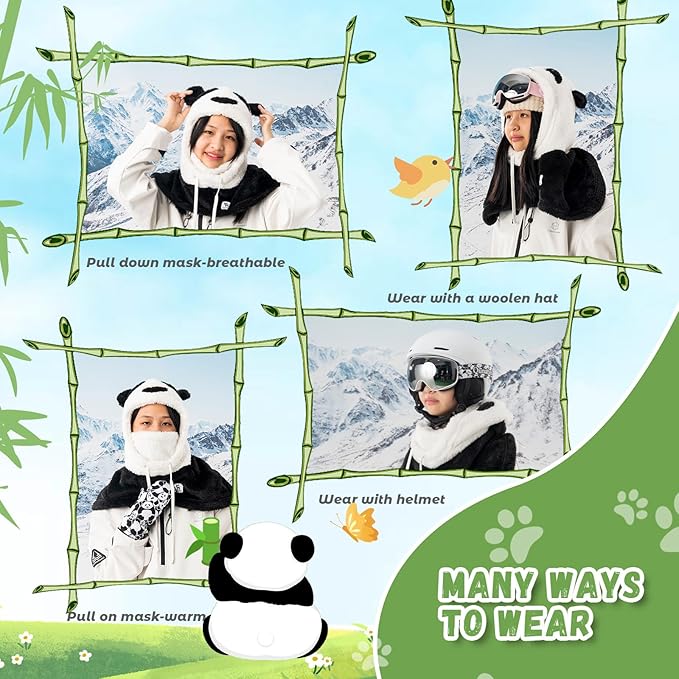Qunature зимна балаклава ски маска за деца и родители панда дизайн маски за цялото лице балаклава за есенни и зимни дейности на открито като ски мотоциклетизъм колоездене
